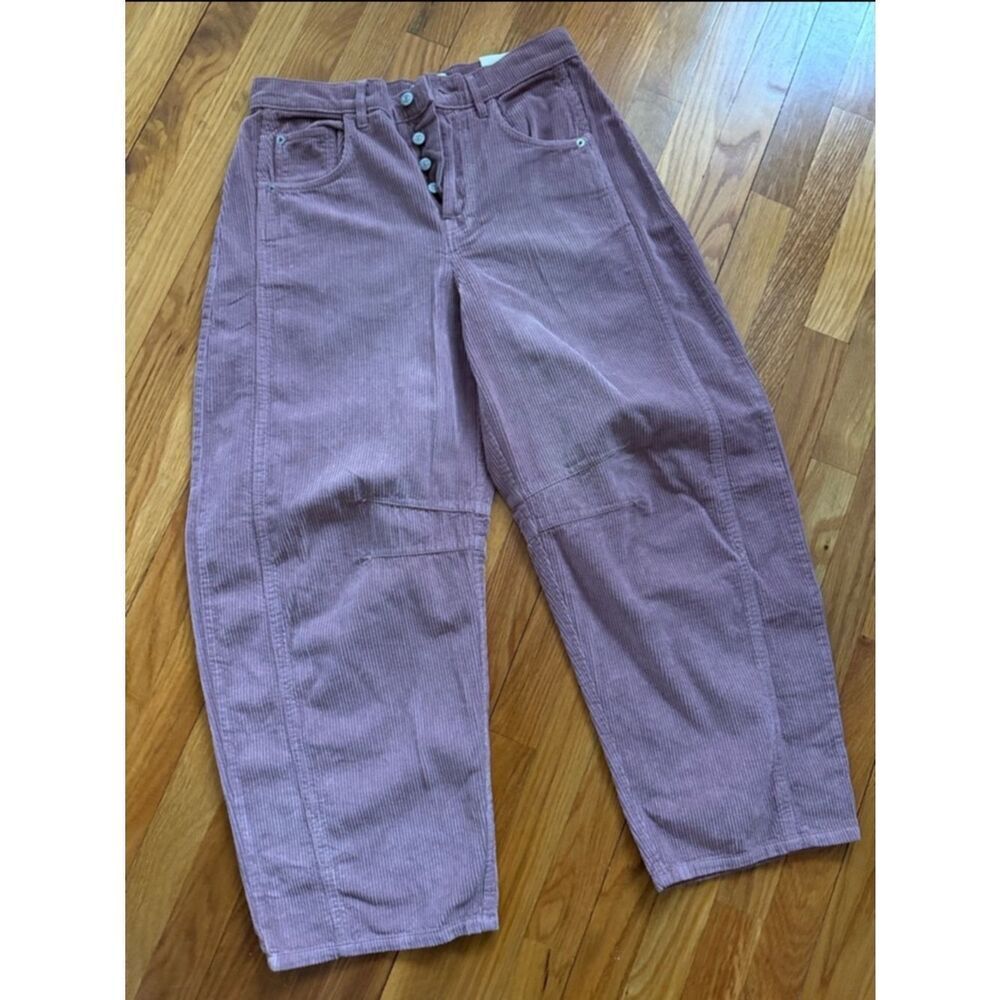 New Free People We The Free Good Luck Mid-Rise Cord Barrel Jeans Size 27 - Picture 4 of 7